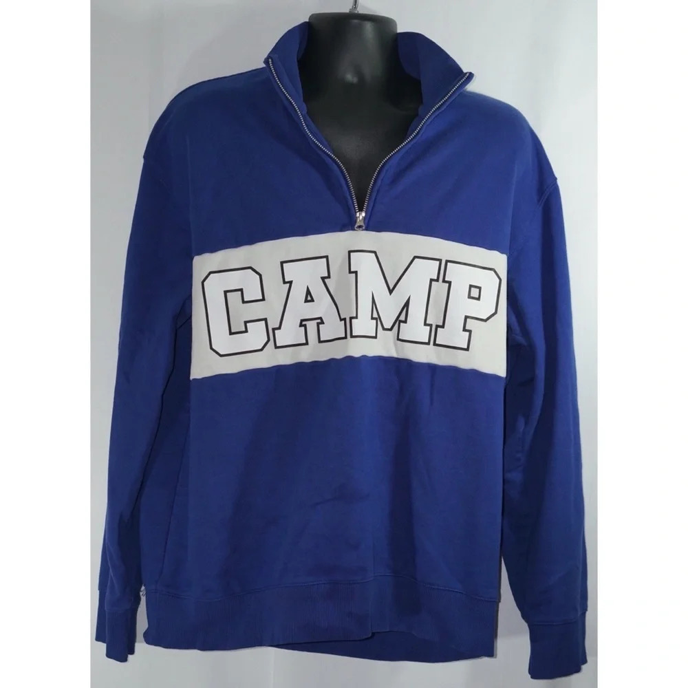 Camp Spellout 1/4 Zip Graphic Sweatshirt H&M XL - Picture 1 of 8